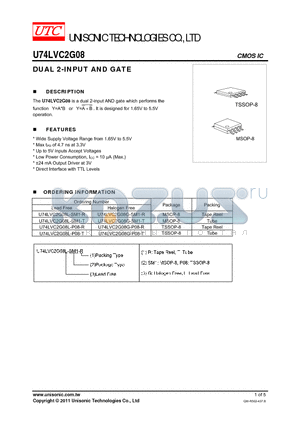 U74LVC2G08 datasheet - DUAL 2-INPUT AND GATE