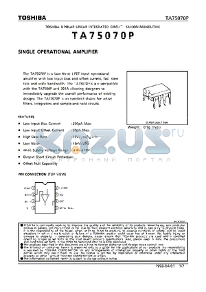 TA75070P datasheet - SINGLE OPERATIONAL AMPLIFIER