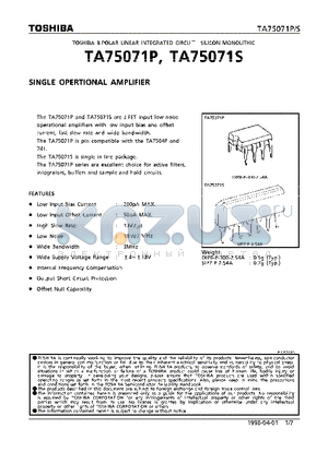 TA75071 datasheet - SINGLE OPERTIONAL AMPLIFIER