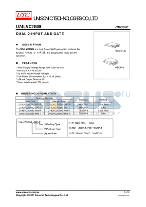 U74LVC2G08G-P08-T datasheet - DUAL 2-INPUT AND GATE