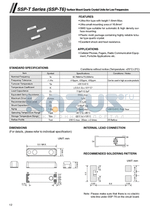 SSP-T datasheet - Surface Mount Quartz Crystal Units for Low Frequencies