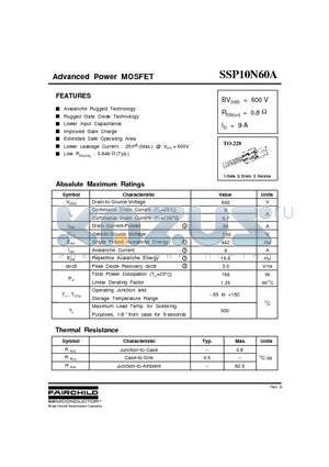 SSP10N60A datasheet - Advanced Power MOSFET