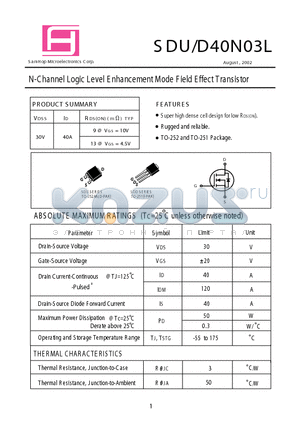 SDD40N03L datasheet - N-Channel Logic Level E nhancement Mode F ield E ffect Transistor