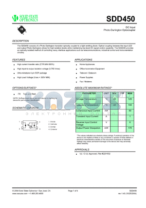 SDD450 datasheet - DC Input Photo-Darlington Optocoupler