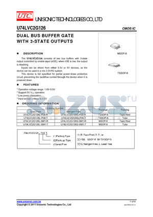 U74LVC2G126 datasheet - DUAL BUS BUFFER GATE WITH 3-STATE OUTPUTS