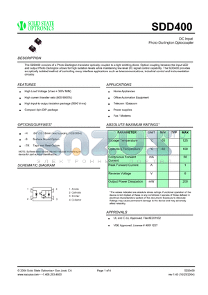 SDD400 datasheet - DC Input Photo-Darlington Optocoupler