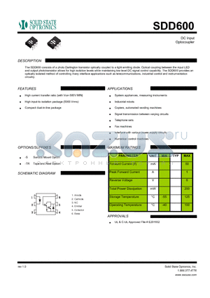 SDD600 datasheet - DC Input Optocoupler