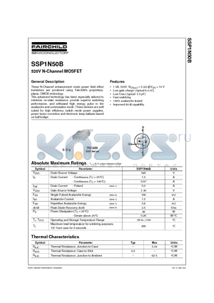 SSP1N50B datasheet - 520V N-Channel MOSFET