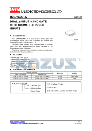 U74LVC2G132 datasheet - DUAL 2-INPUT NAND GATE WITH SCHMITT-TRIGGER INPUTS