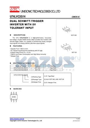 U74LVC2G14 datasheet - DUAL SCHMITT-TRIGGER INVERTER WITH 5V TOLERANT INPUT