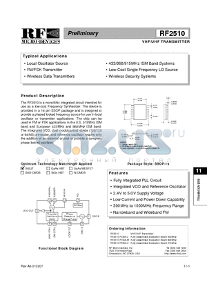 RF2510 datasheet - VHF/UHF TRANSMITTER