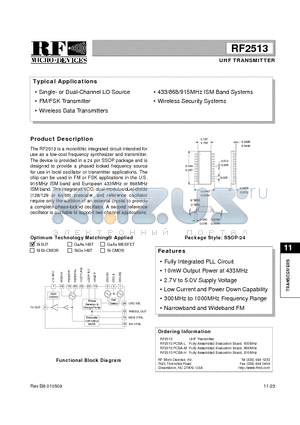 RF2513 datasheet - UHF TRANSMITTER