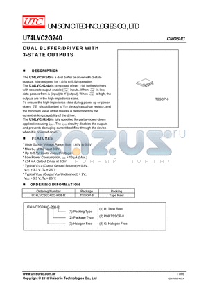 U74LVC2G240G-P08-R datasheet - DUAL BUFFER/DRIVER WITH 3-STATE OUTPUTS