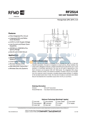 RF2514PCBA-41X datasheet - VHF/UHF TRANSMITTER
