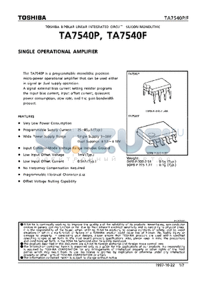 TA7540F datasheet - SINGLE OPERATIONAL AMPLIFIER