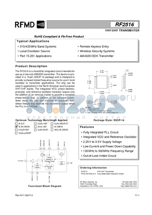 RF2516_06 datasheet - VHF/UHF TRANSMIITER
