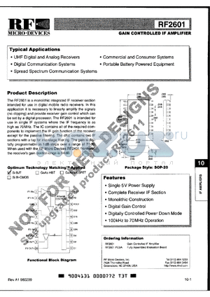 RF2601 datasheet - GAIN CONTROLLED IF AMPLIFIER