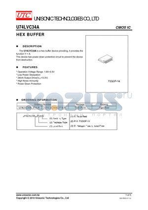 U74LVC34AG-P14-R datasheet - HEX BUFFER