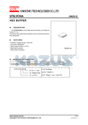 U74LVC34AL-P14-R datasheet - HEX BUFFER