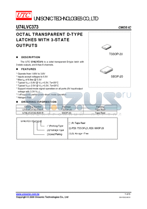 U74LVC373 datasheet - OCTAL TRANSPARENT D-TYPE LATCHES WITH 3-STATE OUTPUTS