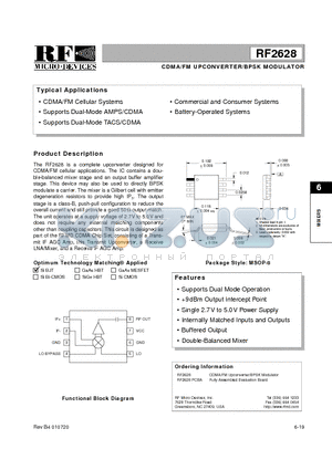 RF2628 datasheet - CDMA/FM UPCONVERTER/BPSK MODULATOR