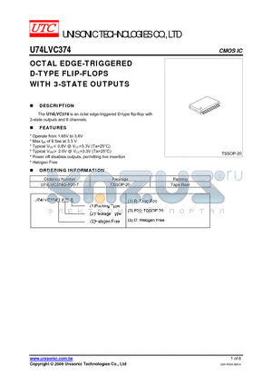 U74LVC374 datasheet - OCTAL EDGE-TRIGGERED D-TYPE FLIP-FLOPS WITH 3-STATE OUTPUTS