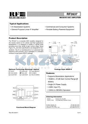 RF2637 datasheet - RECEIVE AGC AMPLIFIER