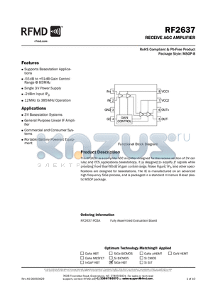 RF2637 datasheet - RECEIVE AGC AMPLIFIER