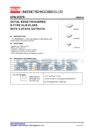 U74LVC574 datasheet - OCTAL EDGE-TRIGGERED D-TYPE FLIP-FLOPS WITH 3-STATE OUTPUTS