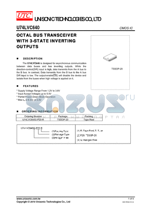 U74LVC640 datasheet - OCTAL BUS TRANSCEIVER WITH 3-STATE INVERTING OUTPUTS