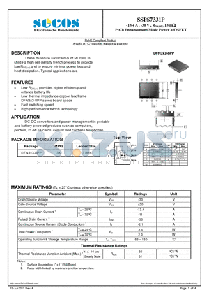 SSPS7331P datasheet - -13.4 A , -30 V , RDS(ON) 13 m P-Ch Enhancement Mode Power MOSFET