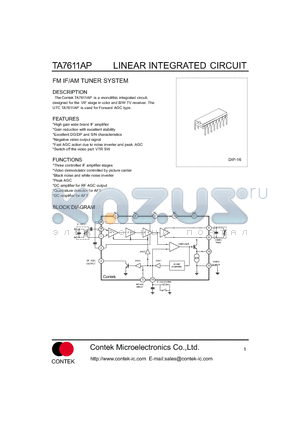 TA7611AP datasheet - FM IF/AM TUNER SYSTEM