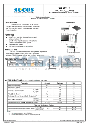 SSPS7321P datasheet - -13A , -20V , RDS(ON) 14 m P-Ch Enhancement Mode Power MOSFET