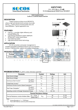 SSPS7330N datasheet - 11 A , 30 V, RDS(ON) 22 m N-Ch Enhancement Mode Power MOSFET