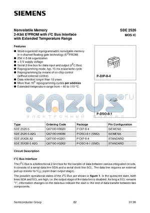 SDE2526 datasheet - Nonvolatile Memory 2-Kbit E2PROM with I2C Bus Interface with Extended Temperature Range