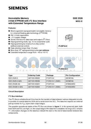 SDE2526-5 datasheet - Nonvolatile Memory 2-Kbit E2PROM with I2C Bus Interface with Extended Temperature Range