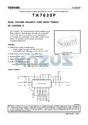 TA7630P datasheet - DUAL VOLUME/BALANCE/TONE (BASS/BREBLE) DC CONTROL IC