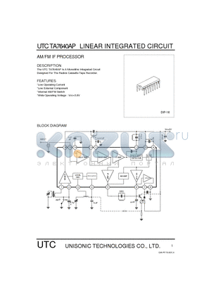 TA7640 datasheet - AM/FM IF PROCESSOR