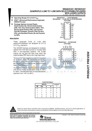 SN74AHC257PW datasheet - QUADRUPLE 2-LINE TO 1-LINE DATA SELECTORS/MULTIPLEXERS WITH 3-STATE OUTPUTS