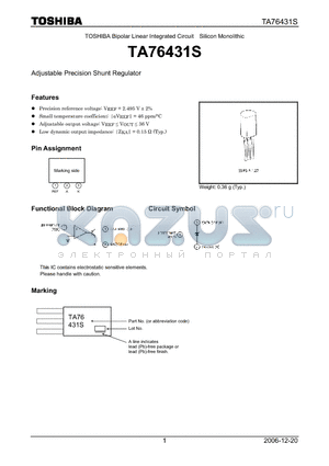 TA76431S datasheet - Adjustable Precision Shunt Regulator