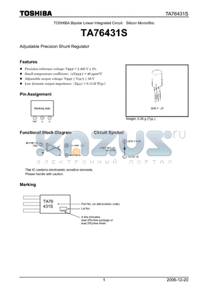 TA76431S_06 datasheet - Adjustable Precision Shunt Regulator
