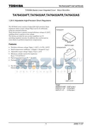TA76432AF datasheet - 1.26-V Adjustable High-Precision Shunt Regulators