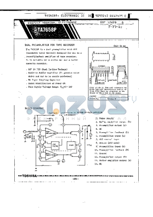 TA7658P datasheet - DUAL PREAMPLIFIER FOR TAPE RECORDER