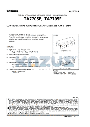 TA7705 datasheet - LOW NOISE DUAL AMPLIFIER FOR AUTOREVERSE CAR STEREO