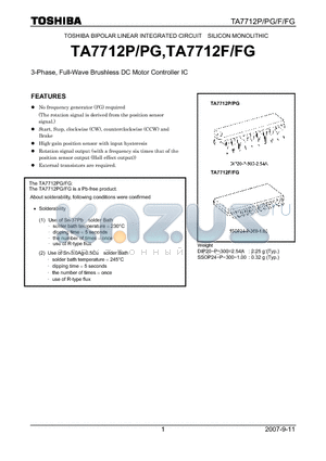 TA7712P datasheet - 3-Phase, Full-Wave Brushless DC Motor Controller IC