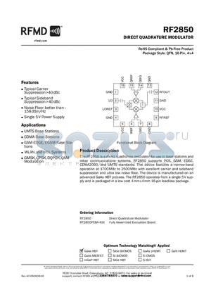 RF2850PCBA-41X datasheet - DIRECT QUADRATURE MODULATOR