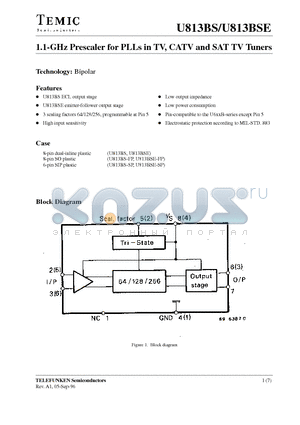 U813BS-FP datasheet - 1.1-GHz Prescaler for PLLs in TV, CATV and SAT TV Tuners