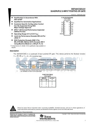 SN74AHC32Q datasheet - QUADRUPLE 2-INPUT POSITIVE-OR GATE