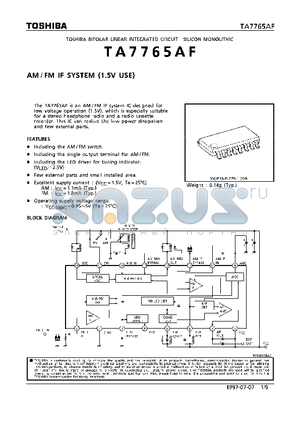 TA7765AF datasheet - AM/FM IF SYSTEM (1.5V USE)