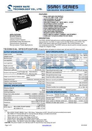 SSR01 datasheet - NON- ISOLATION DC-DC CONVERTER